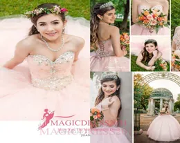 2019 Princess Pink Quinceanera Dresses مع ثوب كرة تنورة منتفخ بالخرز منتفخ