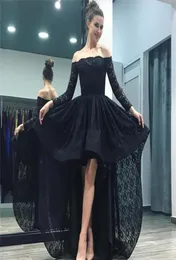 2019 Black Lace High Low Prom Dresses Off Orth Books Long Sleeves Evening Dress Backless Cheap Cocktail Homecoming Gowns Custom For3162925