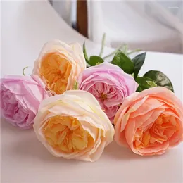 Dekorativa blommor Simulering Austin Juliet Roses Branch Real Touch tyg Yellow Table Decor Artificial Rose Fake Flower Wedding Decoration