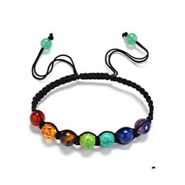 Beaded Nya 8mm chakra pärlor armband justerbar flätat rep läkande turkosa armband för män kvinnor reiki bön stenar arm manschett d dhgud