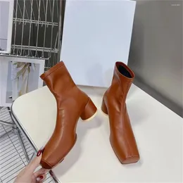 Dress Shoes Colorful Square Toe Women Botas Mujer Platform Solid High Heel Easy Wear Design Patent Leather