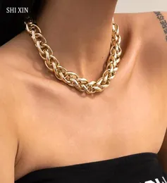 Shixin överdriven tjock korsningskedja choker halsband Colar för kvinnor Hip Hop Goldsilver Color Chunky Halsbandkedja på halsen19814304