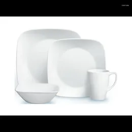 Placas Corelle Square Pure White White 16 peças Dinnerware Set Dinner e Plate Plate Ceramic