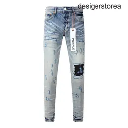 Uomini di marca viola in difficoltà Stretch Slimt Jeans Streetwear Streetwear Vintage Light Vintage Distructed Make Old Hole Jeans