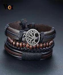 Vnox 4Pcs Set Braided Wrap Leather Bracelets for Men Vintage Life Tree Rudder Charm Wood Beads Ethnic Tribal Wristbands5003591