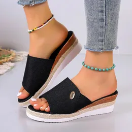 Slippers 2024 Wedges Summer Shoes for Women High Heel Sandals Slides Heels Designer Luxury Ladies Platform