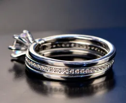 7 mm Round White 4A Zircon Ring Set Genunie 925 Silver Gioielli Classico Promise Bridal Engagement Anelli di nozze1980099