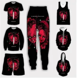 2022 Nowy horror mody Chucky 3D Print Menwomen Casual Shorts Pants Tshirt Vest Bluza Bluzy Zapocz z kapturem Zapip G1441384