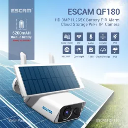 Escam QF180 H.265 3MP trådlös PIR -rörelsedetektering Nattversion Cloud Storage Twoway Audio 128G Solar Battery Camera IP66