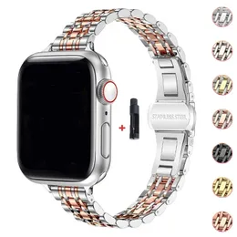 Slim Metal Bracelet Seven Beads Stainless Steel Strap For Apple Watch Series 8 7 6 5 4 9 Ultra2 Replacement Wristband Iwatch Bands 45mm 41mm 38mm 42mm 49mm 40mm 44mm