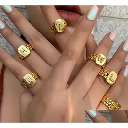 Ringas de banda Ajusta Ajustável Letas iniciais de Letters A-Z de ouro de 18k Anel para mulheres Jóias de entrega por atacado Dh5ij