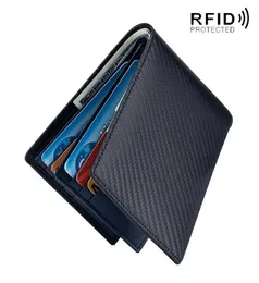 RFID Carbon Fiber Leather Leather Men Mene Wallet Bag Bag نحيف رقيقة من المحافظ المصغرة للرجال ، صاحب بطاقة ، ذكور قصيرة من الذكور Walet Black1253250