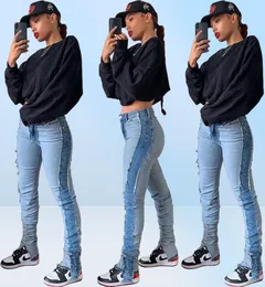 Women039s Jeans Patchwork Women Stacked High Waist Bodycon Stretch Slip Hem Denim Boyfriend Trousers Pants Whole Drop4144492