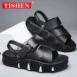 Yishen Men Sandals أحذية غير رسمية الاتجاه الأنيق المصارع المفتوح إصبع القدم منصة في الهواء الطلق شاطئ Y Black 240409