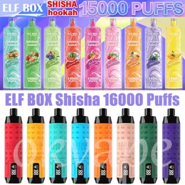 Original Elf Box Shisha 15000 16000 Puffs Einweg-Vape-E-Zigaretten Puff 15K 16K 26 ml Pod 0,6 OHM Mesh Coil 600mAh wiederaufladbar 0% 2% 3% 5% Shisha STIFE