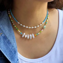 Choker Hand gemacht Boho Imitation unregelmäßige Perlen Perlen lange Doppelketten Halsketten für Frauen Persönlichkeit Schmuck Bijoux