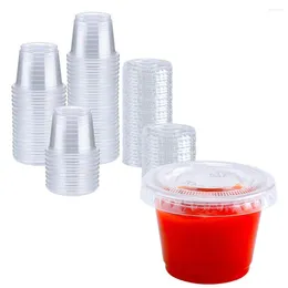 Engångskoppar sugrör 1 oz 100 uppsättningar plast jello s med lock souffle portion/sås sallad dressing kryddan 30 ml