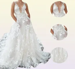 Backless 2022 Boho Wedding Dress 3D Appliqued Summer Beach Suknie ślubne z tiulu ramionowego uwielbia koronkowe małżeństwo na świeżym powietrzu DR6472243