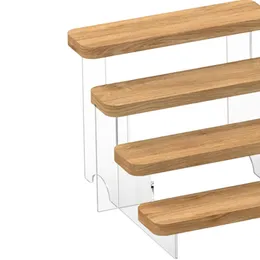 Armazenamento de cozinha Transparente Wood Display Stand para Ação Cosmética Figura Sobremesa 2 Níveis