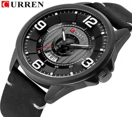 Curren Fashion Classic Black Business Men Watches Date Quartz Wrist Watch高品質のレザーストラップクロックErkek Kol Saati311e1552684