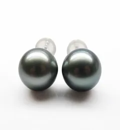 Genuine 910MM Natural Gray Tahitian Pearl Ear Stud Earrings 18k White Gold Gift7892499