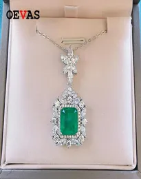 Oevas 100 925 Sterling Silber 911mm Synthetic Smaragd Anhänger Halskette für Frauen, die hohe Carbon Diamant Fine Juwely 78065553 funkeln