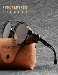 Óculos de sol Economia 2021 Men vintage Men steampunk Óculos de sol Mulheres Retro Shades Moda Couro com escudos laterais Round SU8807833