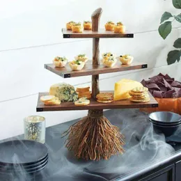 Piastre Halloween Resin Broom Tree Root Table Snack Rack Stand Dessert Fruit Party Display Porta 2024