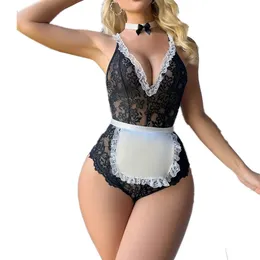 Porno cosplay lingerie sexy fosunos de jumps vestido de empregada empregada mulher sexo adulto renda splicing sling siamese tanga de roupas íntimas roupas de saia