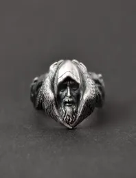 Nordycka mitologia Odin Raven Silver Pierścienie męskie Viking Wolf 316L Pierścień ze stali nierdzewnej Skandynawii biżuteria Amulet3896295