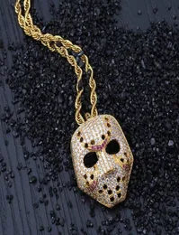 Hip Hop Brass GoldRose Gold Color Plated Iced Out Micro Paved Cubic Zircon Mask Pendant Necklace for Men Women Gift Idea3573278