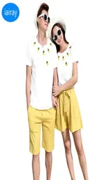 Iairay Yaz 2018 Çift Giyim Karı koca eşleşen aile kıyafetleri erkekler kısa kollu pamuk tişört kadınlar kısa pantolon287e6908808