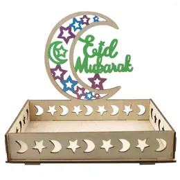 Teller islamische muslimische Party Dekor Holz Ornamente Eid Mubarak Star Mondschale Gold Lila Grüne Aprikose Multicolor -Teller