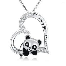 Pendant Necklaces Panda Necklace Women Jewelry I Lover You Forever Heart Silver Plated Crystal Cute Animal Girlfriend Gift