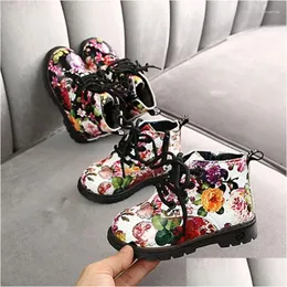 Boots Spring Autumn Winter 0-5Y Baby Kids Boy Girl Synthetic Fashion Flats Breathable Anti-Slip Soft Soled Flower Printing Drop Delive Ot92J