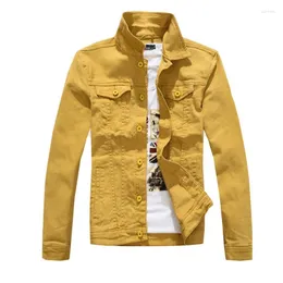 メンズジャケットデニム男性ソリッドカラージーンズジャケットスリムフィットコートファッションイエローブラックグリーンホワイトトップ