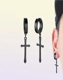 크로스 링 귀걸이 1 쌍의 검은 색 Ptainless Steel Pierced Ear Clip Tassel Earrings Hinge Earrings Men Jewelry49685307274548