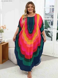 Basic Casual Dresses LORYLEI Plus Size Colorful Women Kaftan Long Dress For Women 2024 Summer Causal Round Neck Batwing Slve Moo Dresses Q1632 1 T240415