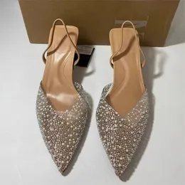 ZA Women's Fashion Pearl Slingback High Heels Elegant Transparent Point Toe Pumpar Spring Female Party Prom Stiletto Heel Shoes 240402