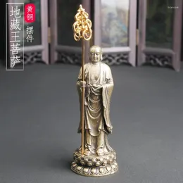 Necklace Earrings Set Brass Holding A Zen Staff Jizo King Bodhisattva Desktop Ornaments Bronze Statues Buddha Cultural Handicrafts
