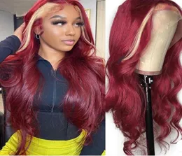 Ishow 1430inch New Skunk Stripe Wig 99j Burgundy Blonde HD Lace Front Wig Human Hair Wigs 13x4 13x6 5x5 4x4 Straight Body Headban4576431