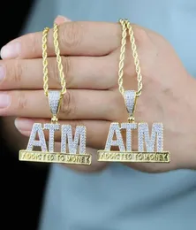 Chains Iced Out Bling Letters ATM Addicted To Money Pendant Necklaces Gold Color 5A Zircon Long Rope Chain Men039s Hip Hop Jewe5117888