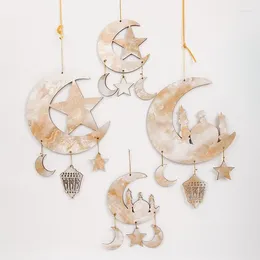 Decorative Figurines Wooden Moon Stars Celing Pendant Exquisite Princess Bedroom Decor Household Window Door Hangings Happy Eid Mubarak