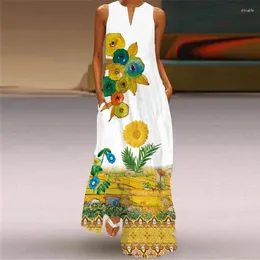 Lässige Kleider Sommerkleid 2024 Mode sexy digitaler digitaler langer ärmellose vasse Einsatz Pocket Plus Size Elegante Frauenkleidung