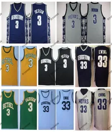 Vintage Georgetown Hoyas Allen Iverson 3 Patrick Ewing 33 College Basketball Jerseys Bethel High School Green Titched Resitced 4649096