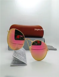 Glasslins runt klassiska solglasögon män kvinnor märke designer cirkel unisex uv400 spegel 51mm utomhus ovala metall solglasögon brun 5633180