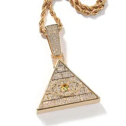 Top -Qualität Punk New Pyramid Evil Eye Anhänger Personalisierte Halskette für Männer vereiste kubische Zirkonia Hip Hop Fashion Bling Full CZ Stone Edelstein Rapper Schmuckkragen