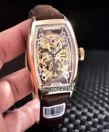 New Men039S Collection Cintree Curvex 8880 B S6 SQT Transparent skelettguld RIAL Automatisk herrklocka Rose Gold Case Läder 3875915