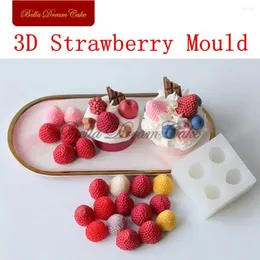 Baking Moulds 4 Holes 3D Strawberry Design Silicone Candle Mold Fruit Fondant Chocolate Mould DIY Soap Model Cake Decorating Tools Bakeware