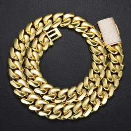 Hip Hop New 5 Size Breite Real Gold Electroplated Kupfer Große kubanische Kette mit vollem VVS -Diamantknopf Halskette